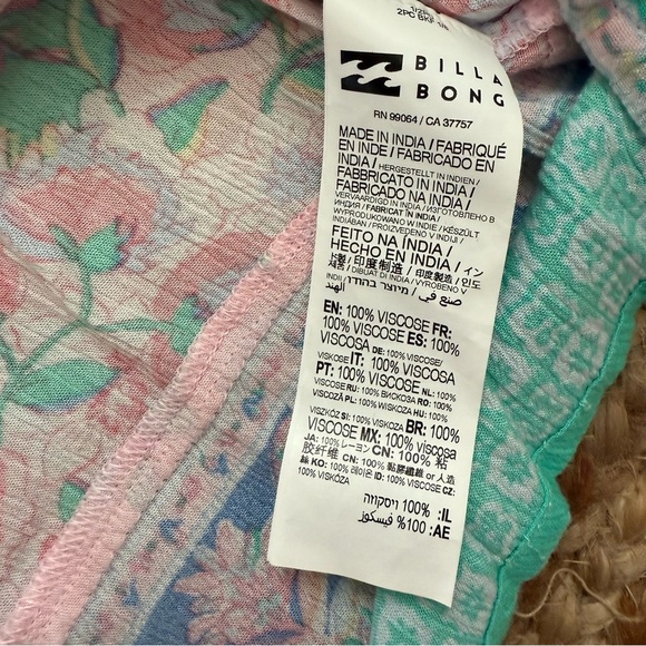 Billabong Medium Bohemian Dream Lightweight Long sleeve Blouse Coastal Beachy - Picture 4 of 7